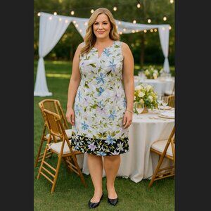 J. Jill Love Linen Sheath Dress XLT TALL Sleeveless Marble Floral Pockets NWT